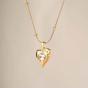 Nuevo Collar con Colgante de Corazón Grueso con Cuentas Finas, Chapado en Oro y Acero Inoxidable, para Mujer, Joyería con Circonita - Product Image 3