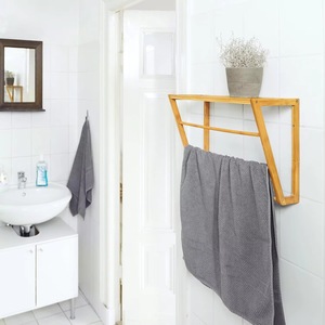 <b>Bathroom</b> 4-tier wall-mounted bamboo towel rack and <b>shelf</b>, with 3 towel racks - Product Image 2