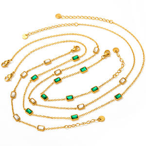 للماء رقيقة سلسلة الفولاذ المقاوم للصدأ الأخضر دلاية من حجر الزركون قلادة سوار الخلخال طقم مجوهرات - Product Image 1