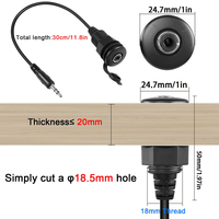 Puerto AUX impermeable Cable de extensión de audio macho a hembra de montaje empotrado fijo de rosca estéreo de 3,5mm con cubierta
