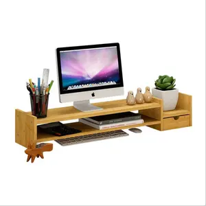 Wood Computer Monitor Stand Riser Laptop Stand And Desk Organizer With Keyboard Storage And IPad Tablet Cellphone Slots