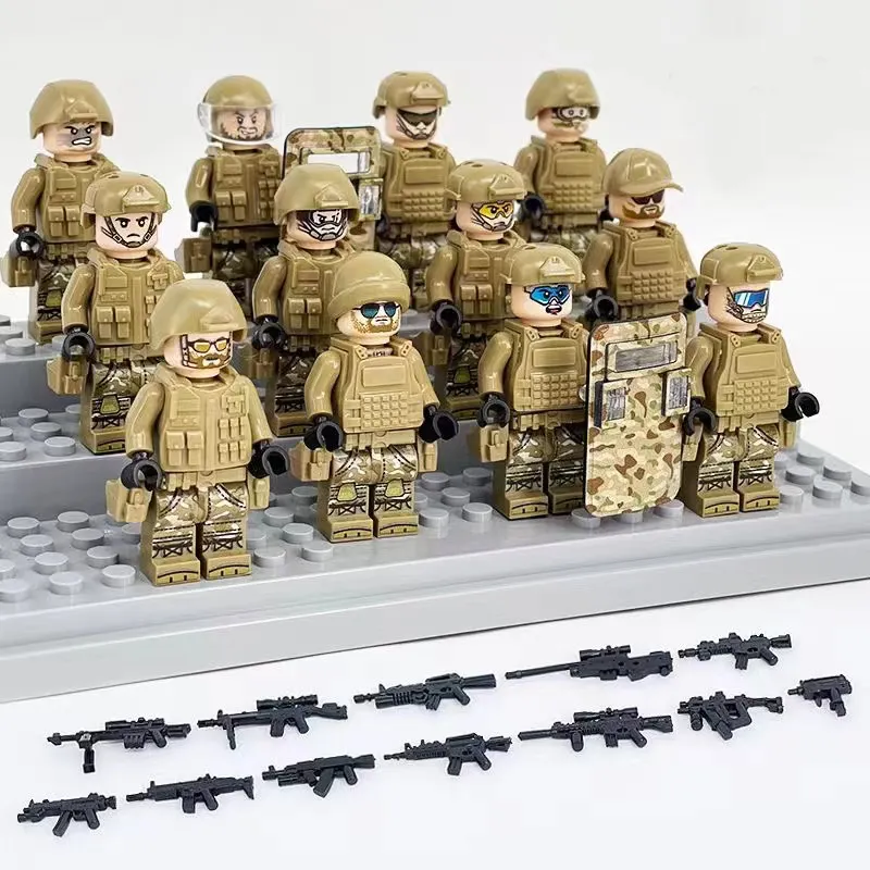 12pcs/set Camouflage Army Soldier with Gun Weapon Figure Accessories Army Building Block WW2 Military