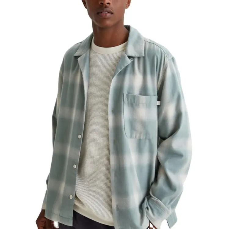 Wholesale Check Men's Jackets Button Up Shirts Plaid Plus Size Flannel Shirts