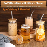 ANJUKE 4 tasses en verre de 16oz tasses à café glacé avec couvercles-verre de canette de bière avec couvercles et paille ensemble verres à boire tasses