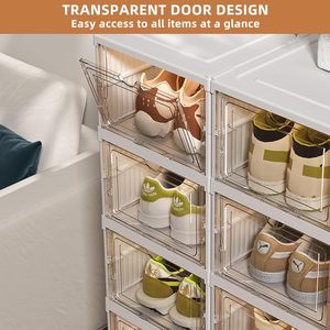 No Assembly Shoe Organizer <b>Rack</b> All-in-one Foldable Stackable Clear Plastic Shoe Storage Box <b>Boots</b> Sneaker Container Bins Holder - Product Image 6