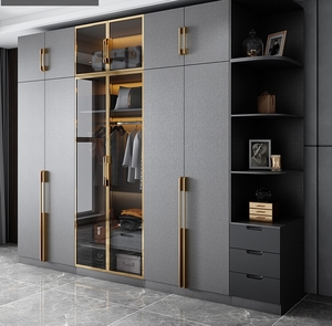 Juego de Armario Gris de Alta Gama Trlife con Detalles en Vidrio y Dorado Escritorio Integrado Almacenamiento Inteligente Muebles de Dormitorio Modernos - Product Image 2