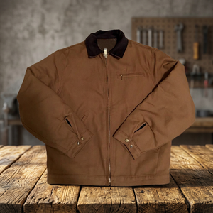 Custom Men's Spring <b>Vintage</b> Washed Twill Heavy Duty Workwear <b>Jacket</b> with Stand Collar Classic Cotton Canvas Quick Dry Breathable - Product Image 2