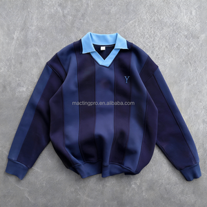 Sweat-shirts surdimensionnés personnalisés OEM, broderie rayée, polo à manches longues pour hommes - Product Image 3