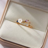 Anneaux en pierre naturelle pour femmes Gemnel, derniers modèles, ajustables, plaqués or, cristal blanc, anneau de fleur