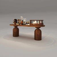 Table console en bois sculpturale moderne - Comptoir d'exposition ovale minimaliste avec bases géométriques pour magasin de détail haut de gamme