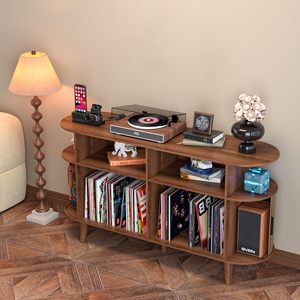 AJUNION Soporte de tocadiscos moderno de mediados de siglo Gabinete de <span class=keywords><strong>CD</strong></span> multifuncional Espacio de almacenamiento más grande Soporte de tocadiscos de madera - Product Image 2