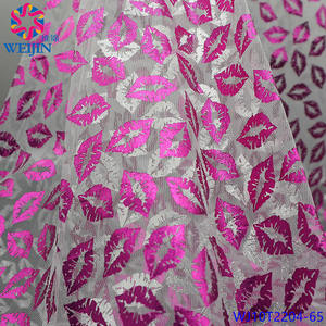 Venta caliente personalizado chapado en oro impreso Rosa rojo labio estampado hoja tul Malla tela brillante tejido de punto vestido Formal falda de escenario - Product Image 4
