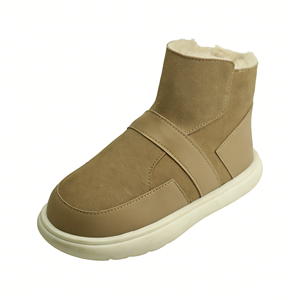 <span class=keywords><strong>Bottes</strong></span> <span class=keywords><strong>de</strong></span> <span class=keywords><strong>neige</strong></span> beiges en gros, design patchwork en daim et cuir, doublure en fausse fourrure douce, <span class=keywords><strong>bottes</strong></span> d'hiver à la cheville, vente directe d'usine OEM/ODM - Product Image 3