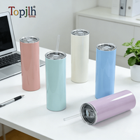 Topjlh Gobelet droit blanc vierge 20oz en acier inoxydable à isolation sous vide avec couvercle et paille pour sublimation et projets DIY par presse à chaud