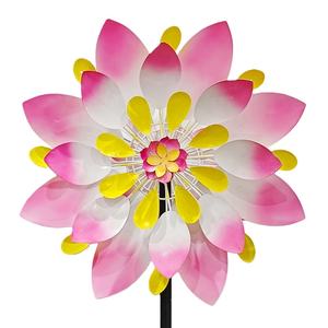 Übergroße rotierende Doppelklingen-Windturbinen skulptur Schmiedeeisen Windmühle Garten dekoration Rosa Blumenmuster für den Außenbereich - Product Image 6