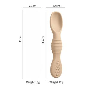 Umwelt freundlicher 2-in-1-Set BPA-freier Silikon-Baby-Zusatz nahrungs löffel Flexibel 0-24 Monate Neugeborenen löffel - Product Image 6