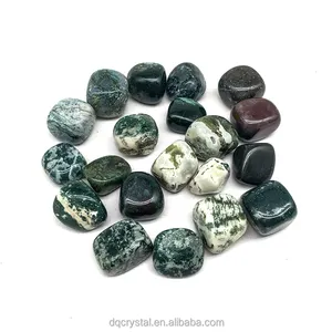 Cheaper price HOT sale healing crystal moss agate tumbles green garden pebbles and river stones for decoration