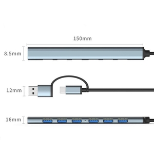 Hub USB 3.0 à 7 ports avec ports USB-C et USB-A |   Hub de données 5 Gbps en matériau ABS pour MacBook, <span class=keywords><strong>PS4</strong></span>, PS5, Surface Pro 7 - En stock - Product Image 4
