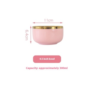 Service de table de luxe léger à bord doré, style créatif INS pour la maison, assiettes jetables en céramique, bols à nouilles, motif cœur rose girly - Product Image 6