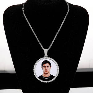 Collana Personalizzata con Foto in Stile Punk, Catena a Cerchio Grande, Ciondolo <span class=keywords><strong>di</strong></span> Lusso con Strass, Regalo per Coppie - Product Image 2