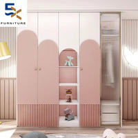 Armoire d'angle de luxe légère pour enfants, directement de l'usine, avec bureau intégré, moderne, pour chambre à coucher, armoire en verre rose pour filles, mobilier de maison