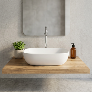 Nouveau lavabo en céramique écologique moderne, blanc, carré et rond, à poser sur comptoir, pour salle de bain - Product Image 4