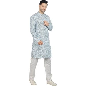 Triloki Men's <b>Long</b> Kurta Printed 100% Cotton Breathable Poplin Fabric <b>Eid</b> Diwali Festival Wear - Product Image 4