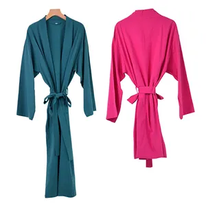 Оптовая продажа, высококачественный Женский халат из льна и хлопка на заказ, длинное или Короткое Кимоно, Халат