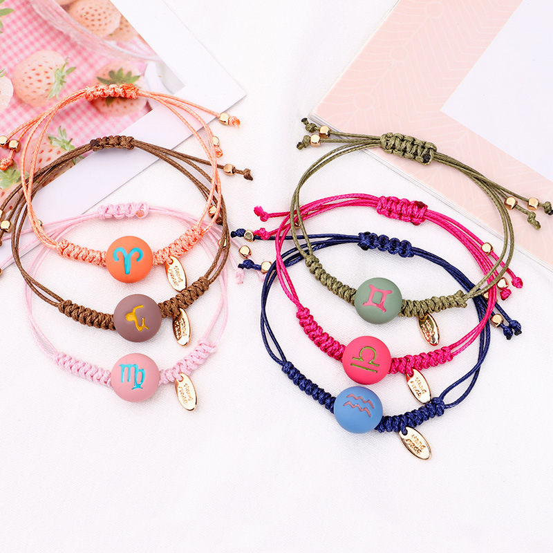 Cuentas de cerámica de constelación de moda, cordón de cera colorido tejido, signo del zodiaco, pulsera, joyería