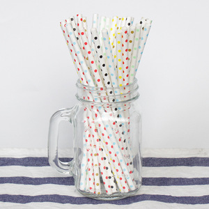 White Paper Straws With Colorful Dots Disposable Eco Friendly For Party Wedding - Product Image 1