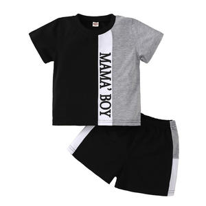 Traje Infantil de Manga Corta para Niño, Combinación de Colores Negro, Blanco y Gris, para Verano - Product Image 1
