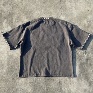 T-shirt oversize en coton lourd de 180 g/m², style streetwear, avec perles et strass, pour homme, lavage à l'acide, coupe ample - Product Image 2