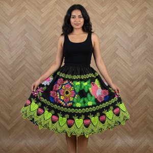 Women's Vintage Bohemian A-Line <b>Pleated</b> Anti-Wrinkle Soft 100% Polyester Beaded 240g Discharge Knitted Summer <b>Mini</b> <b>Skirt</b> - Product Image 4