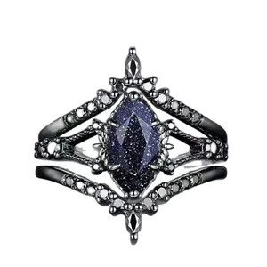 ZhuQian Set di 3 Anelli Gotici Retrò Trendy in Lega Nera con Cristalli Marquise e Zirconia per Donne - Product Image 6
