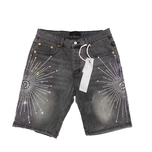 <span class=keywords><strong>Pantaloni</strong></span> Harem da <span class=keywords><strong>Uomo</strong></span> Personalizzati in Denim Vintage con Design Baggy, Lavaggio Acido, Orlo Grezzo e Decorazioni in Strass, Stile Hip Hop Estivo - Product Image 3