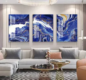 Custom Designs Uv Printing Moderne Glas Blauw Abstract Wall Art Kristal Porselein Schilderijen