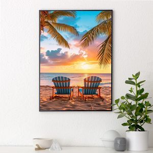 SONGWOOART Kit de Pintura de Diamantes 5D DIY, Atardecer en la Playa Tropical, para Decoración del Hogar, Pintura de Diamantes Personalizada - Product Image 1
