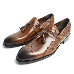 Chaussures mocassins à glands en cuir véritable pour hommes, authentiques, fabriquées à la main, à bout carré, décontractées, pour tous les jours, adaptées aux fêtes, respirantes, antidérapantes - Product Image 1