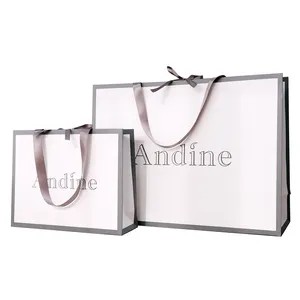 Custom Branded Logo Luxury Paper Clothing Packaging Gift Shopping Bag Paperbag With Ribbon Handle