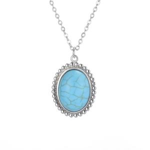 Collier pendentif en acier inoxydable de luxe couleur or 14 carats, non ternissant, avec turquoise naturelle, pour homme et femme - Product Image 1