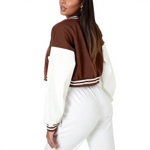<b>Women's</b> <b>Brown</b> White Varsity <b>Jacket</b> Full Sleeve Turn Down Collar Short Crop Letter B Front Factory Made <b>Women's</b> Varsity for Sale - Product Image 2