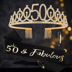 Ensemble Couronne et Écharpe d'Anniversaire pour Femme, Décoration de Fête du 50e Anniversaire, en Alliage, Strass et Satin, Cadeau d'Anniversaire - Product Image 2