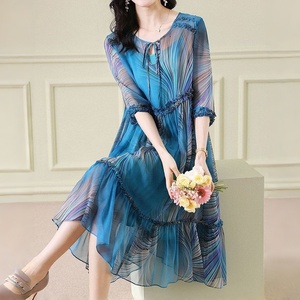 Boutique all'ingrosso abito estivo romantico elegante Casual da donna traspirante lungo in Chiffon di lunghezza naturale stampato a-line lungo - Product Image 3