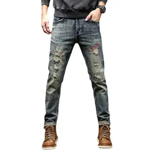 Factory Directly Wholesale Black Friday Jeans Mens Ripped Skinny Stretch Street Hip Hop Male Elastic Leisure Pants With Hole