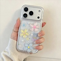 Funda de Silicona con Diseño Floral de Osito de Peluche para Teléfono, Disipación de Calor, Artesanía en Epoxi, Compatible con 17 Pro Max, Transparente con Polvo Brillante 15