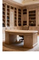 Bureau de direction vintage en bois massif de couleur bois naturel, style Wabi-sabi, avec des courbes sculptées, bureau de patron avec personnalisation de la texture haut de gamme