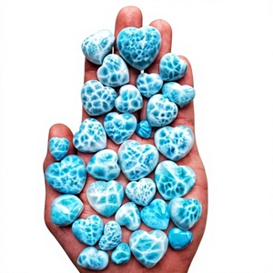 Natural Larimar Heart Shape Polished Loose Cabochon Gemstones for Jewelry Making - Product Image 1