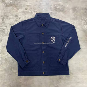 Giacca da lavoro <span class=keywords><strong>blu</strong></span> da <span class=keywords><strong>uomo</strong></span> Squirorkop personalizzata, giacca da lavoro lavata Vintage in stile francese leggero, <span class=keywords><strong>cappotto</strong></span> da lavoro in tela e saia - Product Image 1