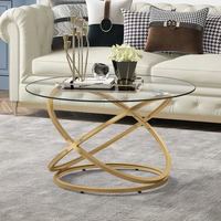 Table centrale ronde d'art avec dessus en verre antidéflagrant Table basse luxueuse de style nordique en métal doré/argenté