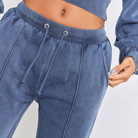 Huili produsen kustom Logo baju olahraga kosong Pullover atasan bertudung asam cuci Activewear wanita pakaian olahraga dan Set Hoodie